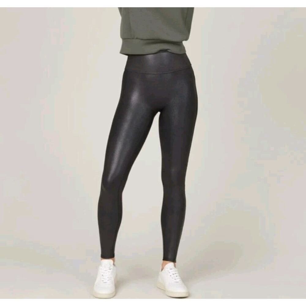 Spanx Faux Leather Leggings M Black 2437 High Rise Stretch Academia Festival